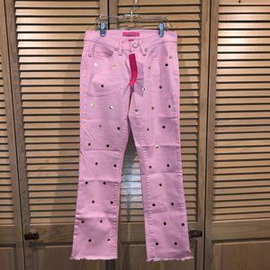 BNWT Lilly Pulitzer South Ocean Crop Flare Pink Tropics Polka Dot Jeans: Size 0